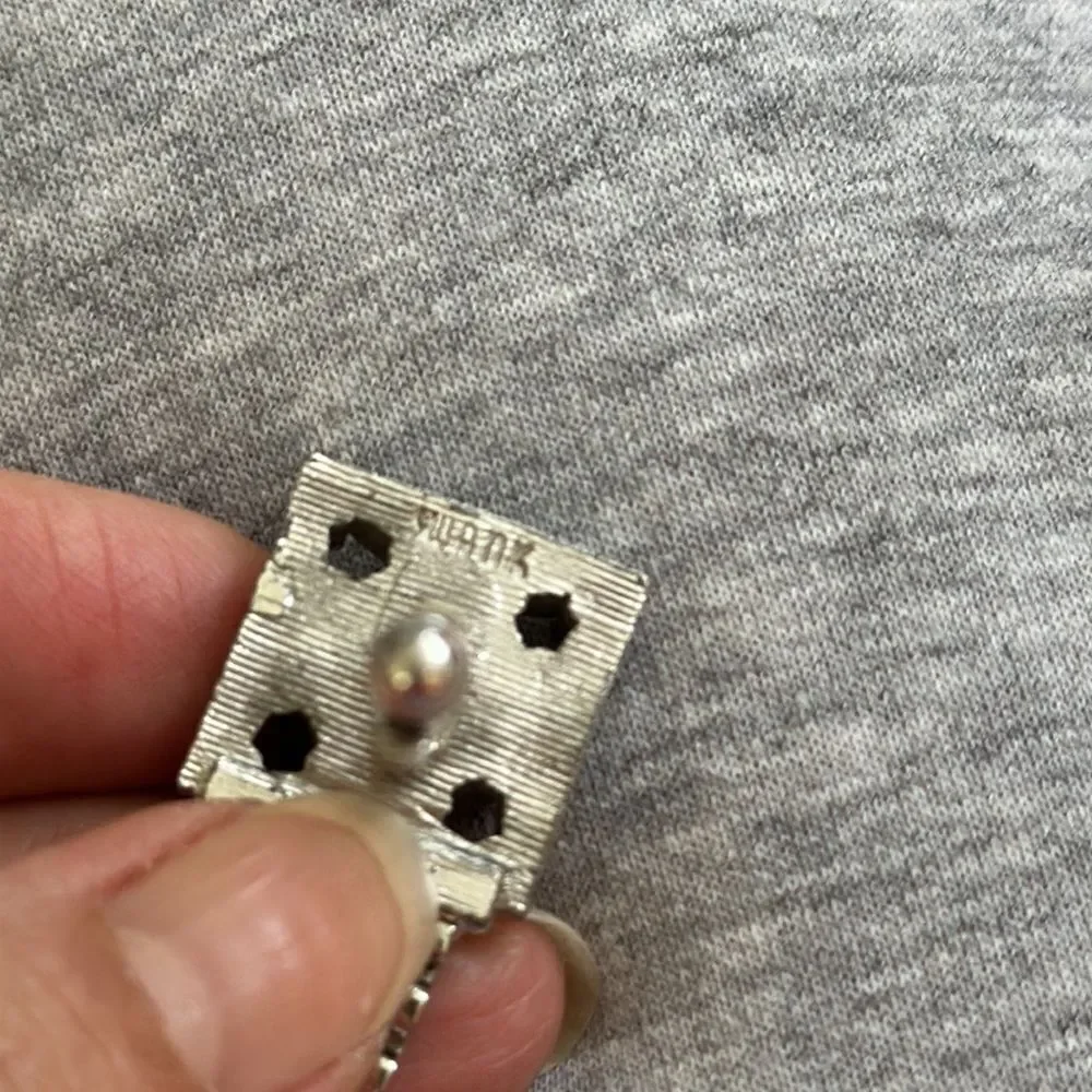 Vintage Swank silver tone mesh chain‎ cuff links with multi color rhinestone